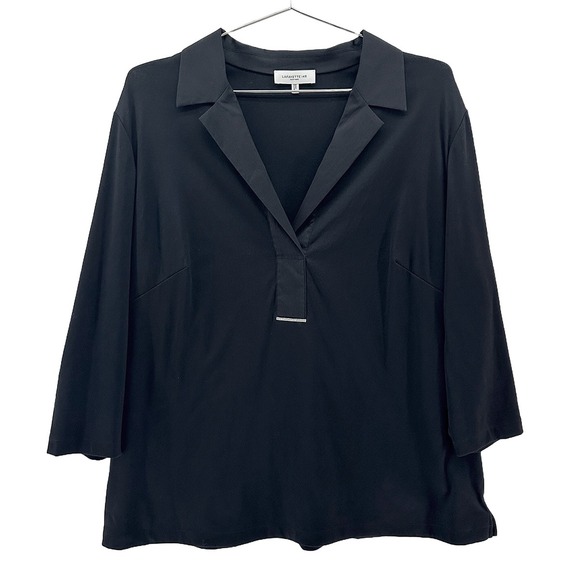 LAFAYETTE 148 V-neck 3/4 Sleeve Blouse • 1X • black with crystal‎ accent - Picture 1 of 5